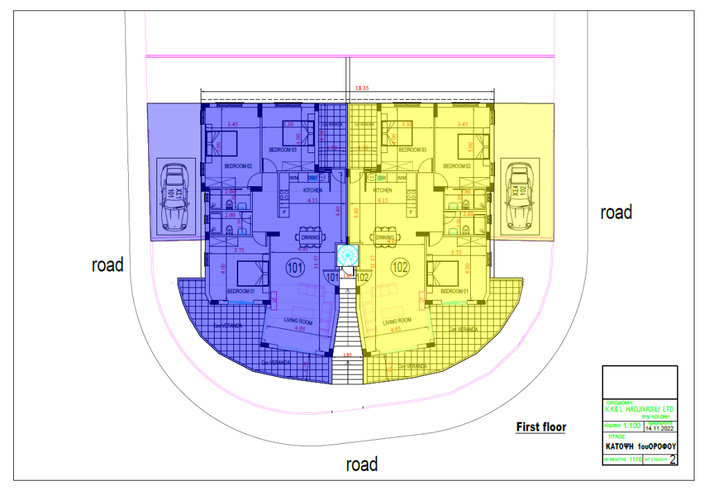 Plans for luxury 3 bedroom apartment in Yeroskipou. Close to the beach and all amenities.