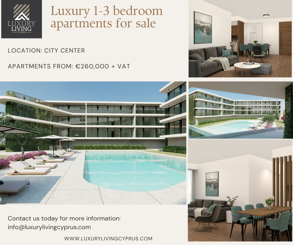 Luxury 2&3 bedroom apartmetns for sale in the city center of Paphos, Cyprus. Affordable and turn key ready!