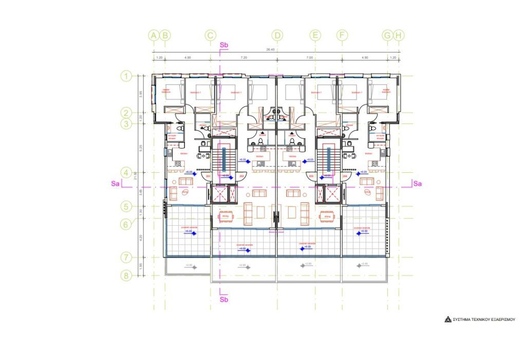 2nd floor plan for luxury 1-2 bed apartments for sale in Kissonerga, Paphos, Cyprus. 2km from the beach