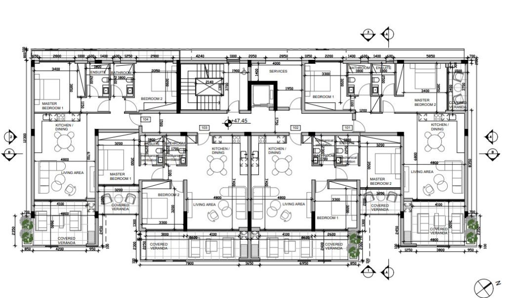 Plans for new luxury 2 bedroom apartments for sale in the tourist area of Kato Paphos, Cyprus.